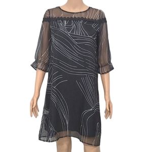 Stylewe Women's Shift Chiffon Dress Black/White 3/4 Sleeve Round Neck Size L‎